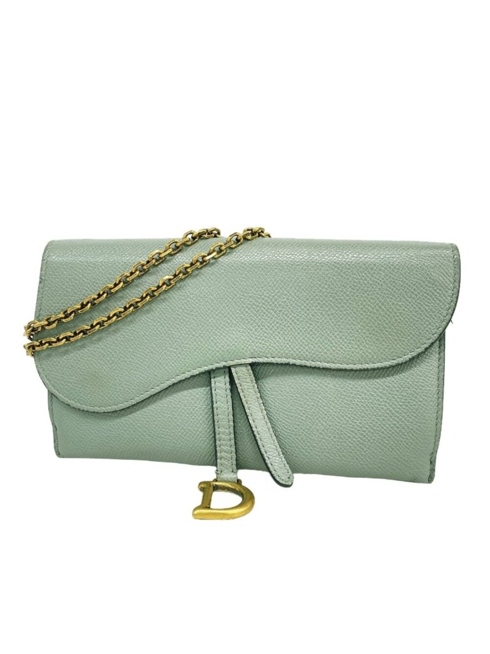 Dior Wallet on Chain Saddle Leather Gray Gold Shoulder Bag